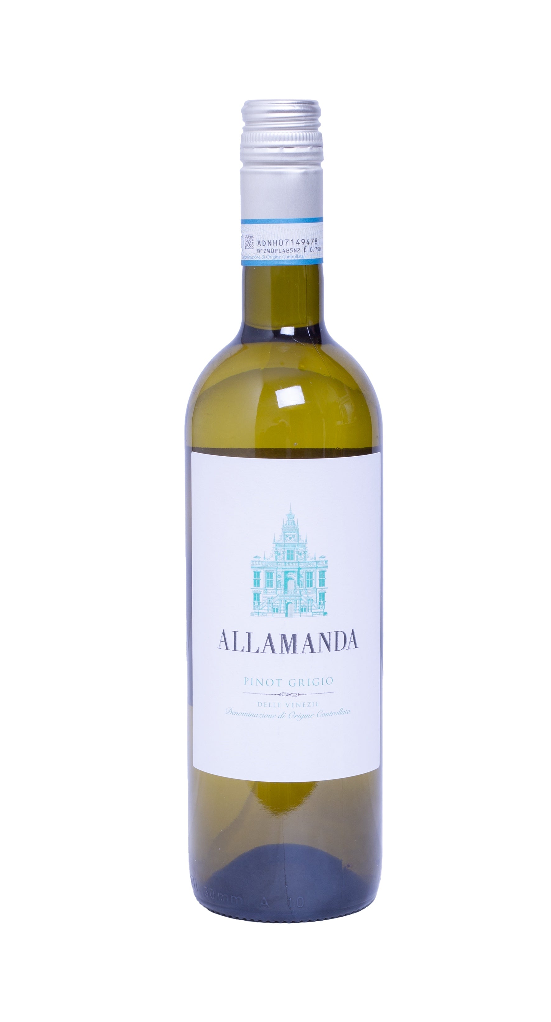 Wine bottle labeled 'Allamanda' on a white background