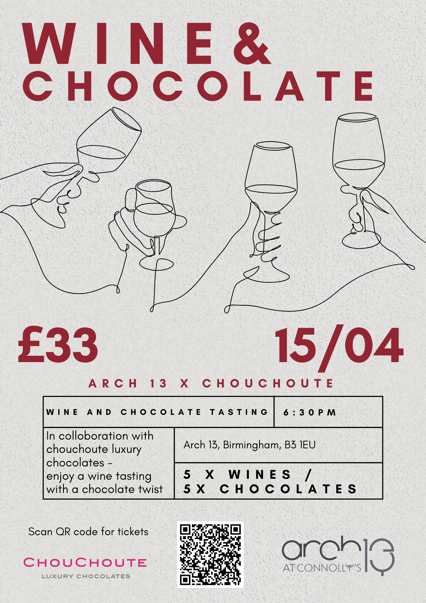 Arch 13 x Chouchoute Luxury Chocolates - Wine & Chocolate Tasting Event