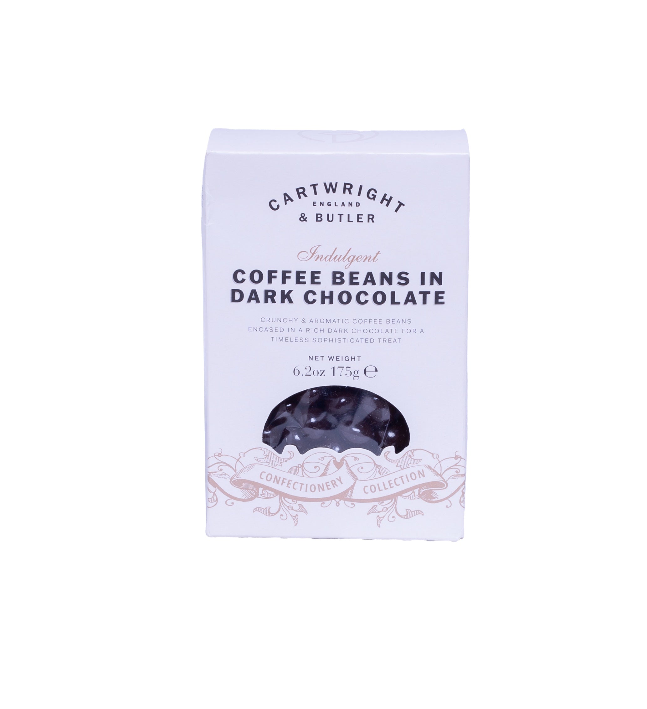 Cartwright & Butler coffee beans in dark chocolate packaging on a white background