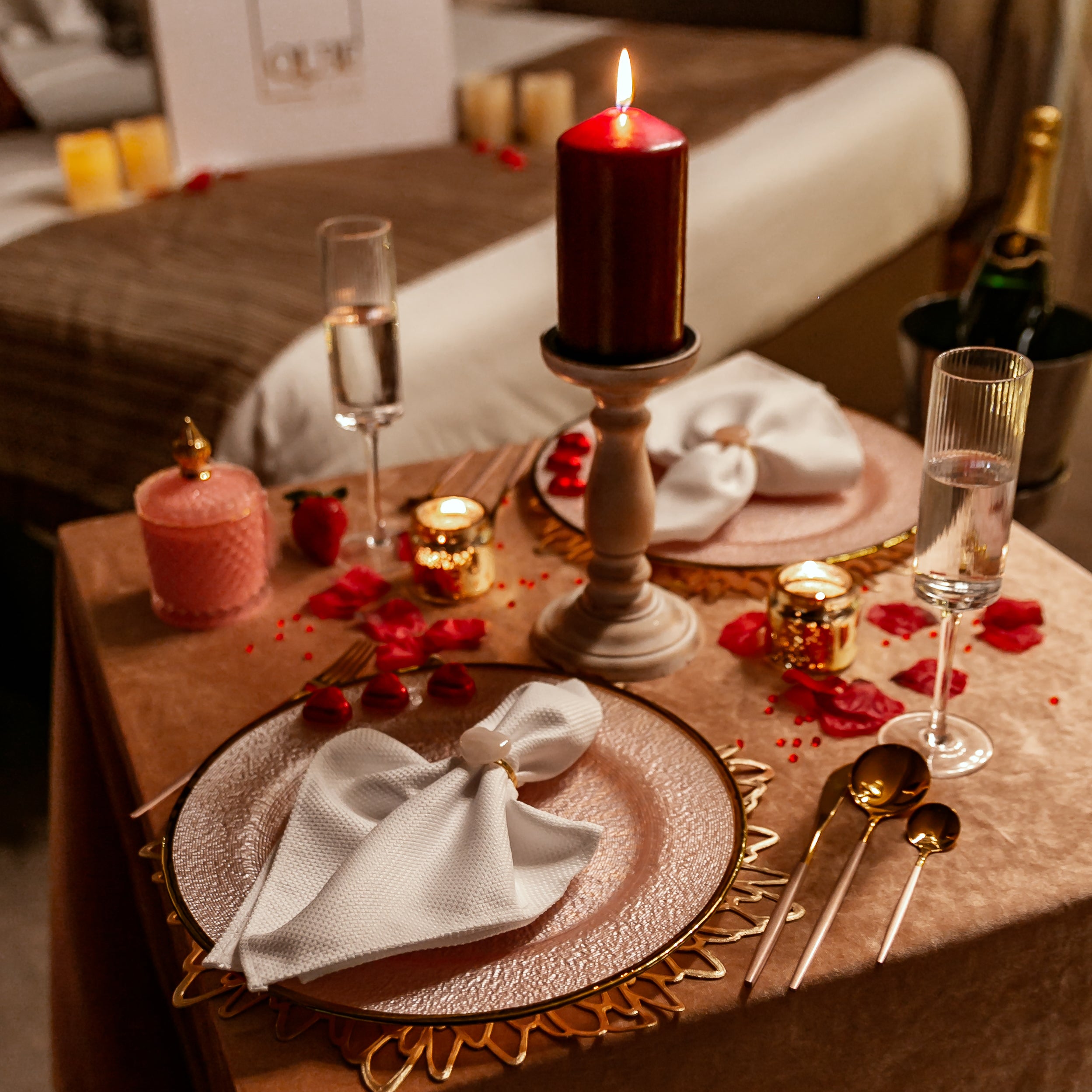 Romantic Blush Dinner Set for 2 Date Night Dinner Set - Tablescape for 2