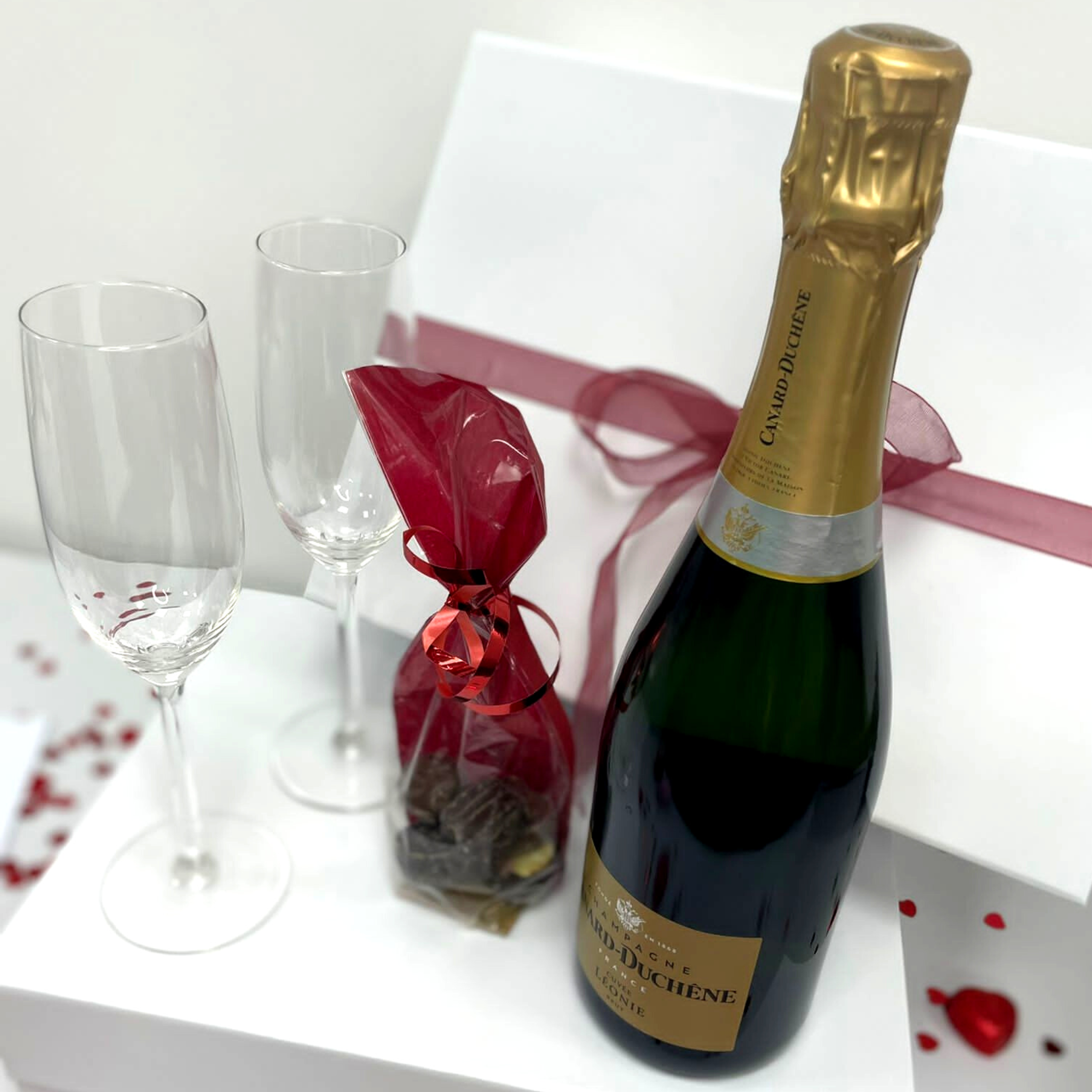 Personalised Luxury Valentine Gift Box 2 (Champagne & Truffles, Champagne Flutes...)