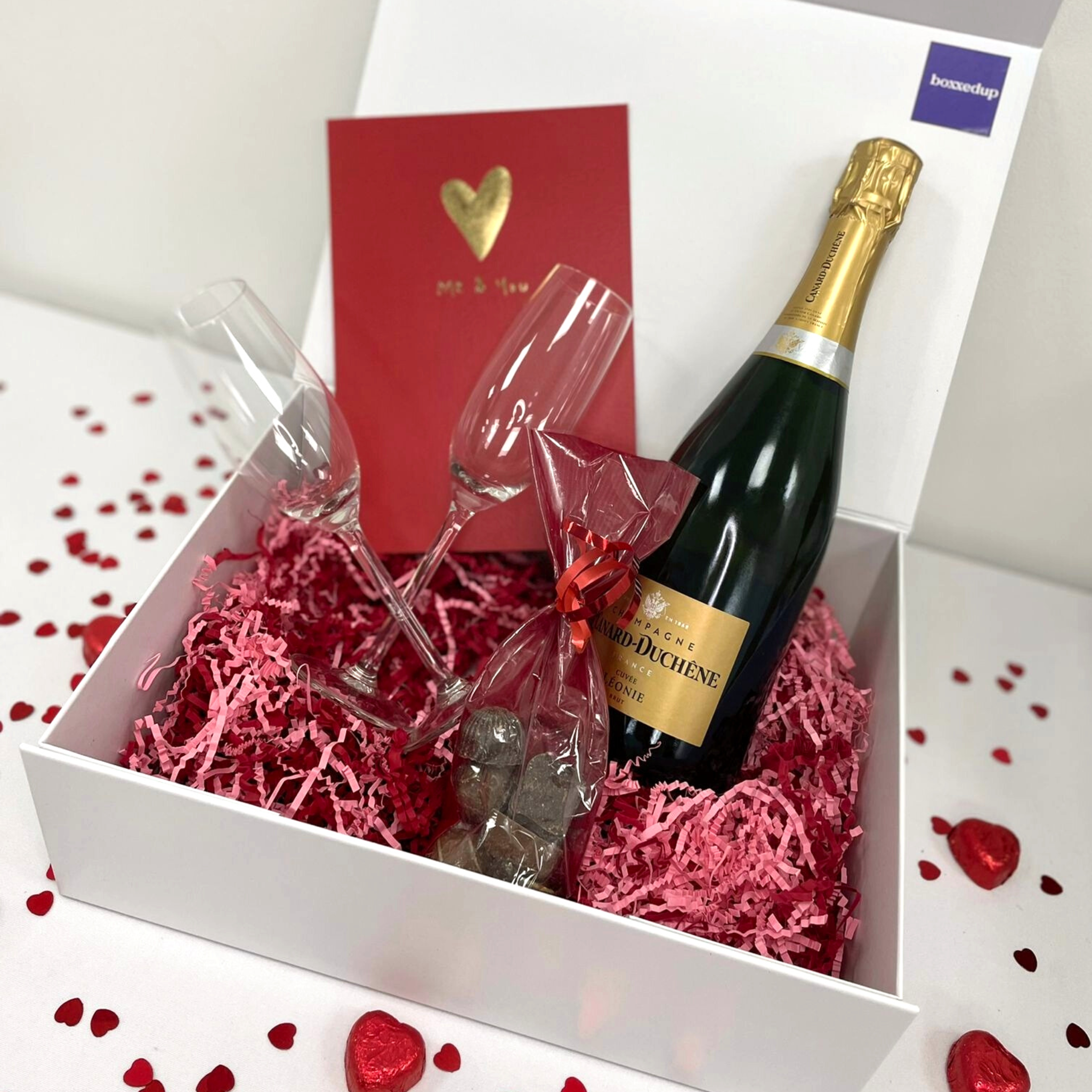 Personalised Luxury Valentine Gift Box 2 (Champagne & Truffles, Champagne Flutes...)