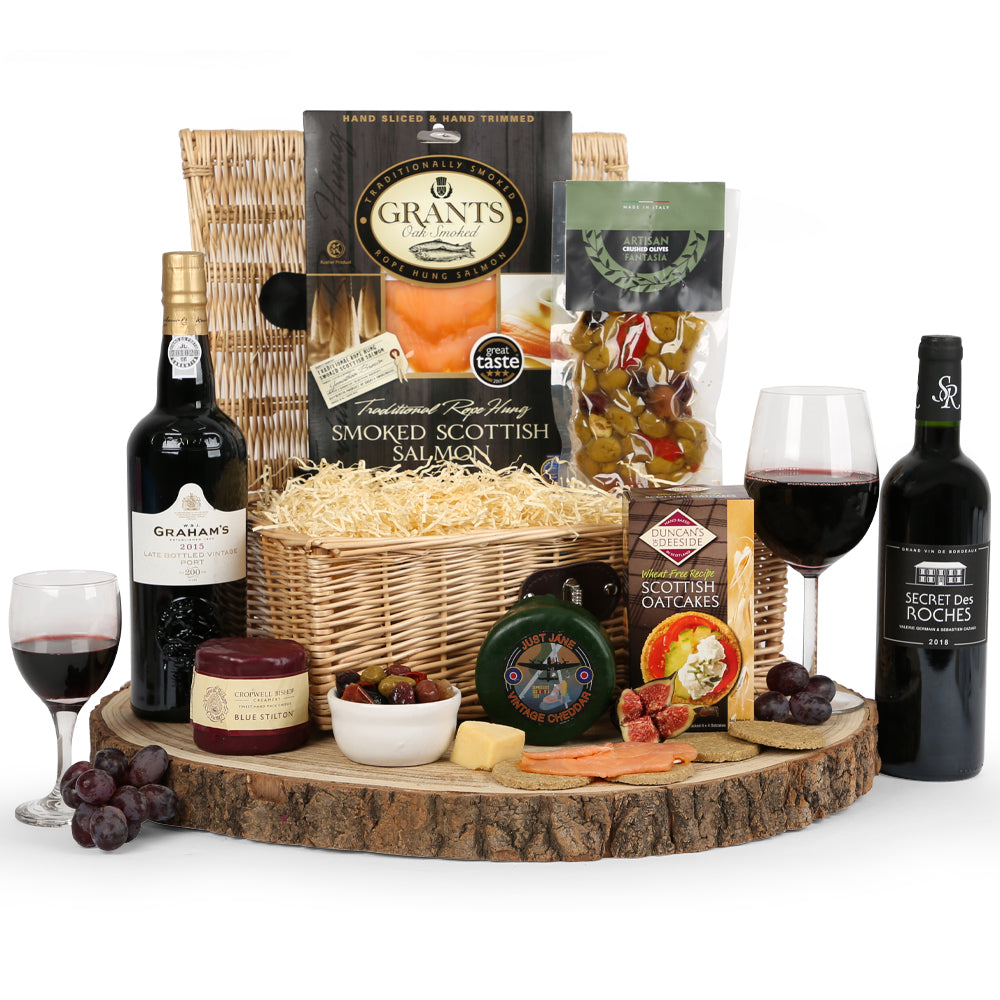 Connoisseur Cheese Salmon Wine Hamper Basket Gift