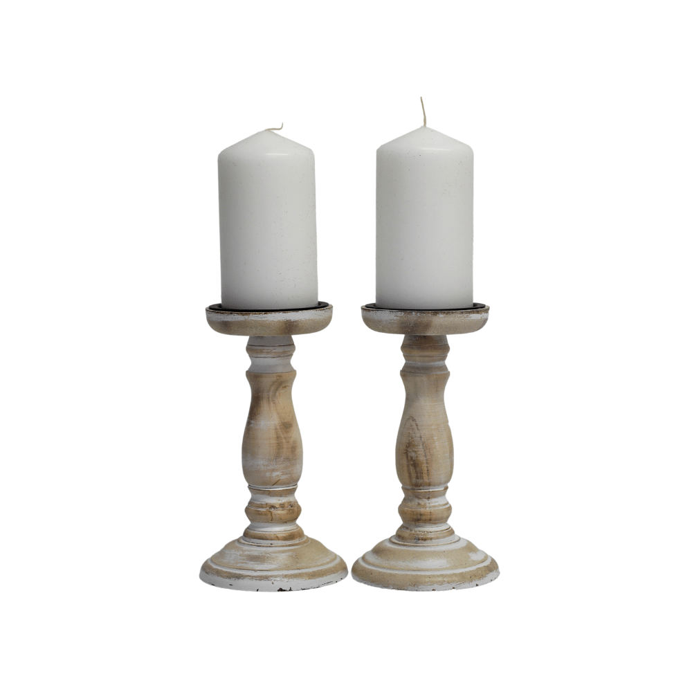 Pair of Wood Pillar Candlesticks