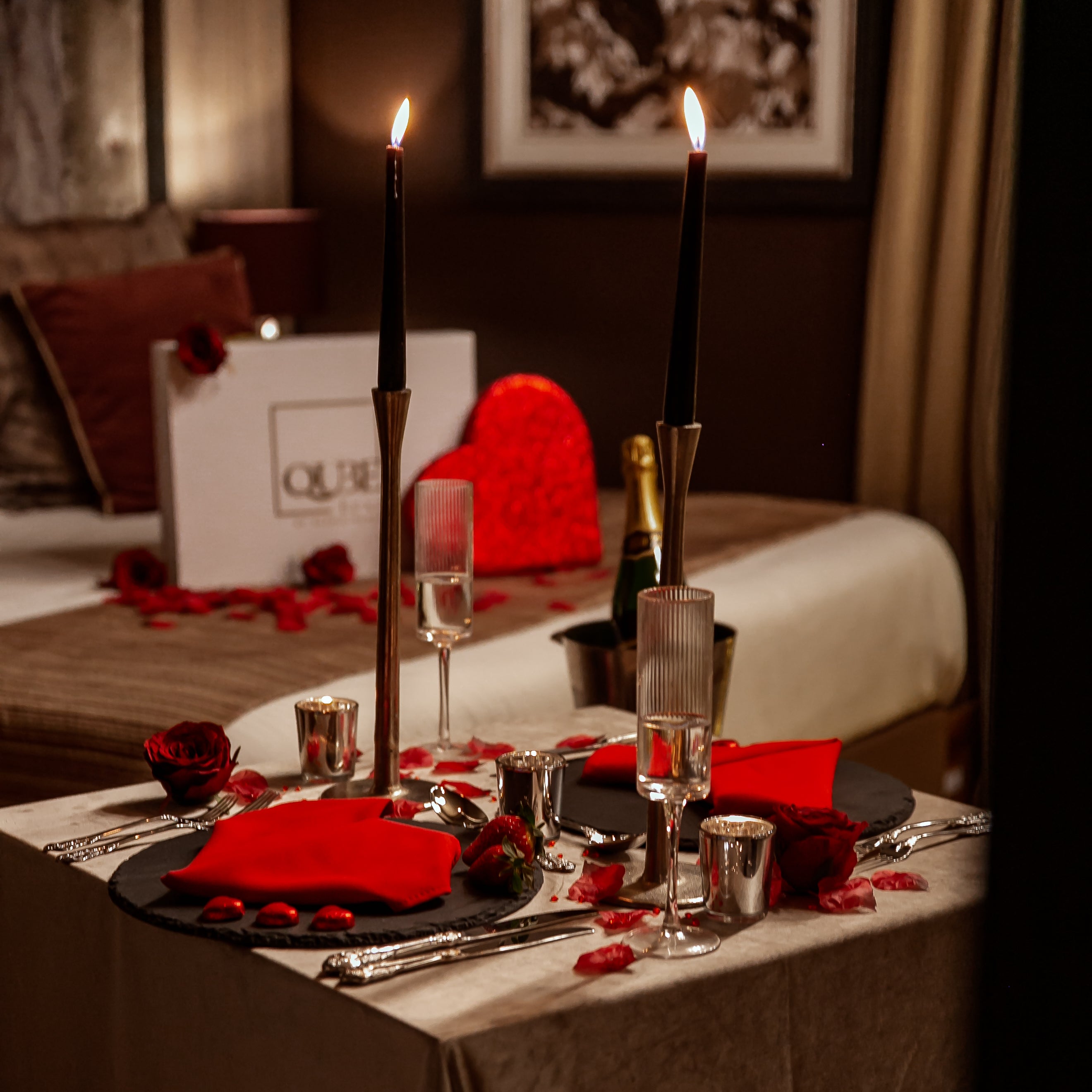 Rouge Noir Romantic Luxury Dinner Set for 2  Dinner Date Set - Tablescape for 2